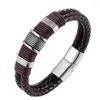 Braccialetti con ciondoli Zlxgirl Jet Brown Vera pelle Bracciale uomo in acciaio inossidabile 316L con fibbia Fashion Hand Punk