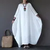 Basic Casual Dresses Spring Loose Size Round Neck Mid-Sleeve Large Swing Cotton And Linen Long Dress 230531