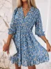 Robes décontractées basiques femmes robe à imprimé floral été Sexy col en v Boho demi-manches A-ligne robe courte femme élégante robes de plage Vestidos 230531