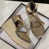 Ontwerpers Wedge-platform Sandalen kanaal Espadrille schoenen Real Leathers enkel veter Matelasse Espadrille Ladies High Heel 12 cm maat 35-41 NO037