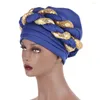 BERETS AUTO GELE MUSLIM SPACE LAYER Tvåfärgad paljett Twist Headscarf Hat Turban Durag Prom Hair Accessories for Women