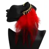 Baumelnde Ohrringe mit langer Quaste für Damen, kreativer Clip, Party-Schmuck, weiße/schwarze/rote Farbe, Feder, 1 Stück