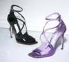 Été Nouveau Taro Violet Satin Talons Hauts Stiletto Bout Ouvert Sandales Bout Carré Boucle Sangle Sexy All-Match Chaussures Pour Femmes 41