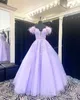 Ballgown Senior Prom Dress 2k23 Pizzo Appliqued Feather Lilla Tulle Lady Preteen Teen Girl Pageant Gown Formal Party Wedding Guest Red Capet Runway Avorio