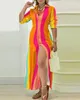 Robes décontractées femmes robe d'été 2023 mode rayé à manches longues boutonné Maxi chemise femme vêtements OTTD Y2K vêtements