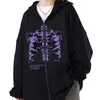 Женские толстовки толстовок Y2K Women Vintage Gothic Streetwear Skeleton Print Hoodies 90 -х годов Harajuku Негабаритный хип -хоп пиджак на молнии y2k одежды 230531