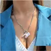 Pendentif Colliers Européen Détachable Imitation Perle Femmes Assel Croix Clavicule Chaînes Femme Unique Évider Alliage Cou Bijoux Dhhkz