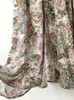 Robes décontractées Viscose femmes Paisley Robe florale col rabattu fente à manches longues taille cordon rétro Robe Midi pour femme