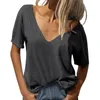 Women's T Shirts Women's Fashion Deep V Neck Short Sleeve Top Solid Color Casual Loose Basic Shirt 3xl Women Athletic Pack