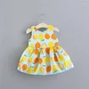 Mädchen Kleider 2023 Sommer Baby Kleidung Prinzessin Kleid Outfits Sunsuit Zitrone Druck Bogen Geboren Kleinkind Für 0-3T