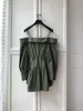 Casual Dresses Dark Green Off-shoulder Shirt Dress Lace Stitching Super Beautiful Upper Body White