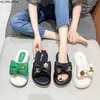 Terlik lazyseal 4cm düz topuk ayakkabıları kelebek metal dekor terlik kadınları flip flop yeşil renk sandalet yeni yaz slaytları chanclas mujer j230601
