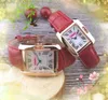 Top quality men 31mm and women 25mm watches square roman tank dial quartz movement clock rose gold silver case leather strap dress lovers designer wristwatch