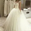 ZJ9082 Sexy High Quality Lace Bride Dresses A-Line Elegant White Ivory Beaded Wedding Dress Pearls Sleeve
