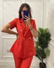 Summer Red Women Blazer Suits Loose Short Sleeve Girls Custom Made Evening Party Formal Birthday Work Wear 2 Pieces