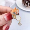 Pins Brooches Women's simple crystal lovely fox luxury gold enamel zircon alloy animal brooch safety pin G230529
