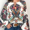 Damesblouses Damesoverhemden met bloemenprint Groot formaat Lantaarnmouwen Boho-blouse Sexy Vetersluiting Kwastje O-hals Tops Lente Zomer Chic