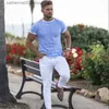 Men's T-Shirts Short sleeve T-shirt Mens Gyms Fitness Bodybuilding Superelastic Skinny Male Joggers Workout Tee Tops Crossfit Hip-hop Clothing T230601