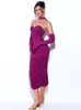 Abiti casual Ailigou 2023 Abito da donna sexy senza spalline esposto viola maxi lungo stretto pieghettato con diamanti Abiti da sera eleganti da club