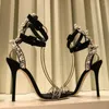 Sandali Summer Beauty Back Perla Cinturino incrociato PVC Open Toe Perline Caviglia Tacco sottile Scarpe Gladiatore Party