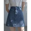 Skirts Sweet Vintage Chessboard Grid Denim Summer High Waist Skirt For Women Korean Simple A-line Short Faldas Mujer