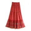 Klänningar lyckliga drottningar kvinnor rött blommigt tryck strand bohemisk kjol hög elastisk midja rayon bomull boho maxi kjolar femme