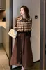 Casual Dresses For Women 2023 Autumn And Winter Retro Plaid Vest Corduroy Dress Female Two Suit Single-breasted Mid-length