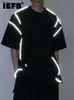 Camiseta IEFB para hombre, ropa reflectante de manga corta, ropa de algodón a la moda, camisetas holgadas en blanco y negro con cuello redondo 9Y2228 L230520