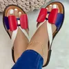 Frauen Schuhe 2021 Sommer Frauen Mode Flache Farbe Blockieren Bowknot Große Größe Sandalen Hausschuhe PU Strand Im Freien Rutschen