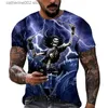 Męskie koszulki Vintage Męska czaszka T-shirt 3D Print Skull Death T-shirty dla mężczyzn Horror Krótkie rękawie Owwony topy koszulka