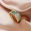 Полоса кольца Симпатичное женское голубое кристаллическое кольцо желтое золото свадьба для женщин -невеста геометрическая помолвка