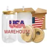 CA US Warehouse!!! 3 dagars leverans !16oz Sublimationsglasmuggar Blanks med bambulock Frostade ölburk Glasögon Tumbler Mason Jar Plasthalm u0531