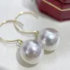 Dangle Earrings 18K Gold Vintage Drop 2023 Trend 10-11mm Nearly Round White Seawater Pearl Less Flaw Fine Jewelry For Women