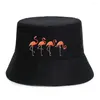 Berets Fisherman Caps Zomer UV-Proof Visors Cap Flamingo Print opvouwbare vishoeden Pure katoen dubbelzijdige emmer hoed voor mannen vrouwen