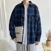 Männer Casual Hemden 2023 Frühling Koreanische Mode Vintage Langarm Plaid Bluse Männer Hong Kong Lose Übergroßen Button Up Y72