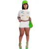 Survêtements pour femmes blanc lettre imprimer 2 ensembles de deux pièces survêtement femmes correspondant tenues d'automne 2023 noir à manches courtes hauts et ensemble de shorts