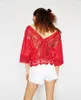 Women's Blouses 2023 Ladies Bohemian Lace Fashion Streetwear Blusas Tassel Crop Tops Short Sleeve Vintage Casual V-neck Fringe Women Blouse