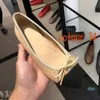 designer Dress shoes Spring and Autumn 100% cowhide letter bow Ballet Dance fashion women black Flat boat shoe Lady leather Trample Lazy size 34-4G