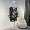 Vestidos casuais com babados em cascata minivestido bege floral estampado com folhas azul preto 2023 outono coleção de alta qualidade roupa de cordão