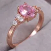 Band Rings Romantic Pink Cubic Zircon Princess With Rose Gold Color Engagement Tiny Delicate