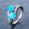 Bandringar kvinnlig vit blå ring silver färg hjärtbröllop för kvinnor lovar kärleksengagemang