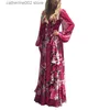 Casual Dresses Autumn Women Dresses Fashion Bohemian Floral Printed V Neck Long Sleeve Pleated Chiffon Dress Wholesale Free Ship Z4 Casual T230601