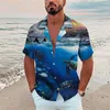 Camisa masculina de verão Camisa havaiana com gola de acampamento Camisa estampada Cenário Turndown Preto Azul marinho Royal Impressão 3D Ao ar livre Street Manga curta com botão para baixo Roupas estampadas