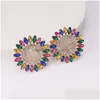 Stud Sparkly Rhinestone Round Earrings For Women Boho Mticoloured Crystal Flower Charms Jewelry Party Bijoux Drop Delivery Dhtyy
