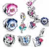 Für Pandora-Charms authentische 925er-Silberperlen, Perlen-Schmetterlings-Stiefmütterchen-Blumen-Armband-Charm