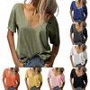 Women's T Shirts Women's Fashion Deep V Neck Short Sleeve Top Solid Color Casual Loose Basic Shirt 3xl Women Athletic Pack