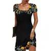 Basic Casual Dresses Summer Women's Wavy Neck Print Short-sleeve Dress Elegant Casual Floral Theme Printed Female Fashionable Knee Length Dress 230531