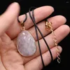 Pendant Necklaces Natural Stone Plating Golden Faceted Oval Amethyst Quartz Agates Pendants For Women Party Wedding Jewelry