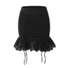Kjolar kvinnor dragsko båge ruched ruffles spets lapptäcke aline kjol asymmetrisk mini