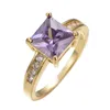 Pierścienie zespołowe urok żeńskie pierścionek Purple Crystal Pierścień Żółty złoty kolor dla kobiet wielki plac zaręczyny